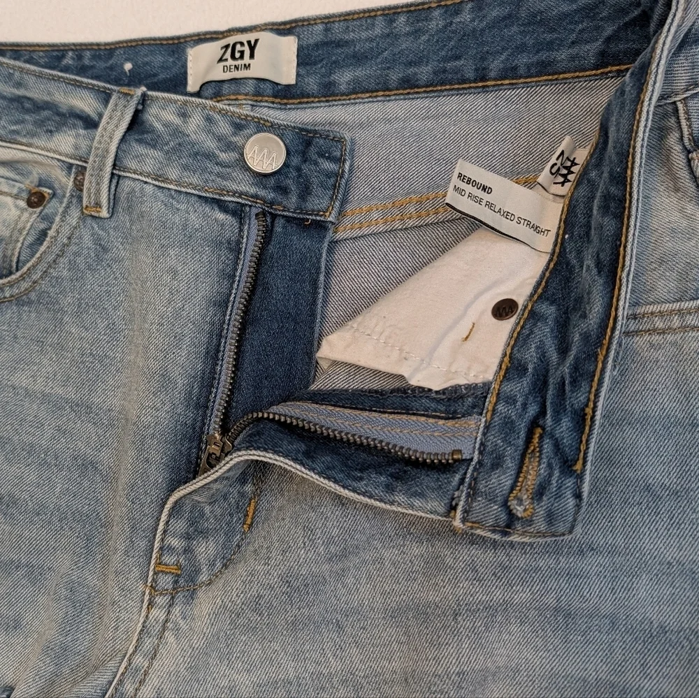 Ziggy ZGY Denim Mid-rise Relaxed Straight Leg Jeans w/ Distressing Size 25 - Picture 3 of 8